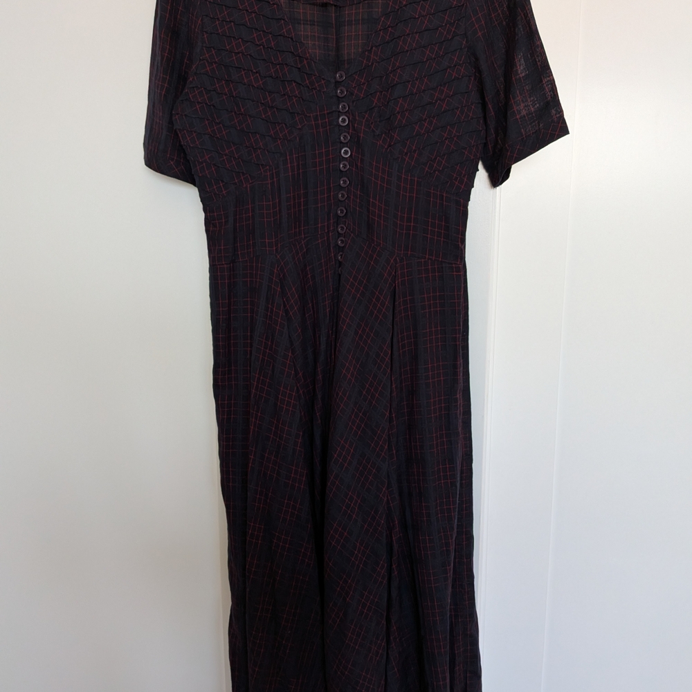 Black and Red Plaid Maxi Dress with Button-Front Detail